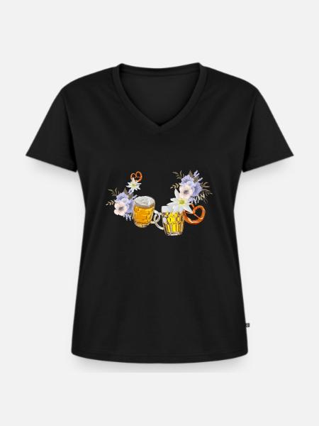 tracht - Frauen Premium Bio T-Shirt mit V-Ausschnitt - Schwarz