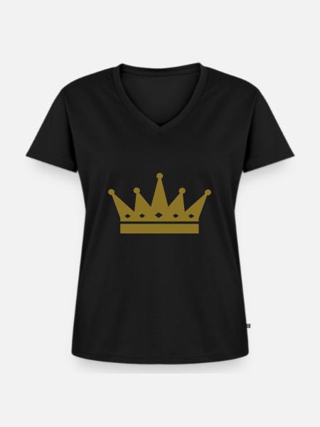 Krone - Frauen Premium Bio T-Shirt mit V-Ausschnitt - Schwarz