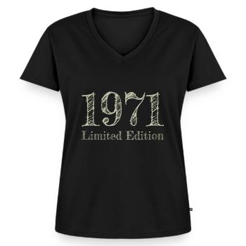 1971 - Women's Premium Organic V-neck T-shirt - black - Front - AI Model Female 172 light (172cm)