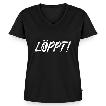 Löppt Plattdeutsch Norddeutschland - Frauen Premium Bio T-Shirt mit V-Ausschnitt - Schwarz - Vorne - AI Model Female 172 light (172cm)