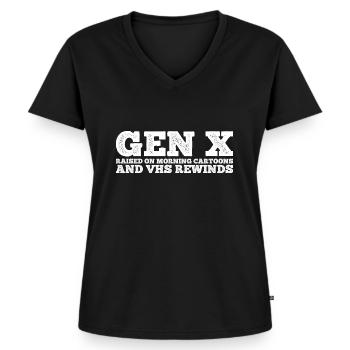 Gen X FAFO Génération X - T-shirt encolure en V Premium bio Femme - noir - Devant - AI Model Female 172 light (172cm)