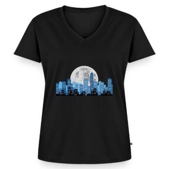Paysage urbain clair de lune - T-shirt encolure en V Premium bio Femme - noir - Devant - AI Model Female 172 light (172cm)
