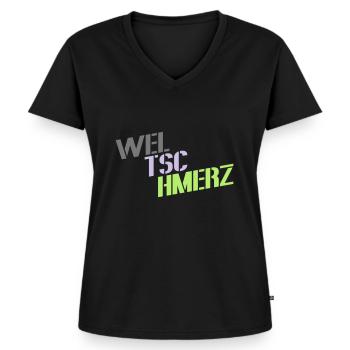 Weltschmerz saying word motto - Women's Premium Organic V-neck T-shirt - black - Front - AI Model Female 172 light (172cm)
