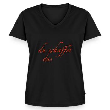 du schaffst das - Frauen Premium Bio T-Shirt mit V-Ausschnitt - Schwarz - Vorne - AI Model Female 172 light (172cm)
