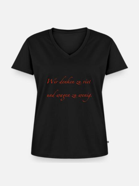 wir denken zu viel - Frauen Premium Bio T-Shirt mit V-Ausschnitt - Schwarz