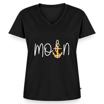 Moin mit Anker - Norddeutsche Begrüßung - Frauen Premium Bio T-Shirt mit V-Ausschnitt - Schwarz - Vorne - AI Model Female 172 light (172cm)