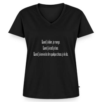 humour - T-shirt encolure en V Premium bio Femme - noir - Devant - AI Model Female 172 light (172cm)