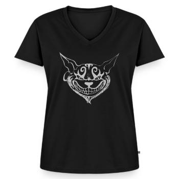 grusel Grinsekatze - Frauen Premium Bio T-Shirt mit V-Ausschnitt - Schwarz - Vorne - AI Model Female 172 light (172cm)