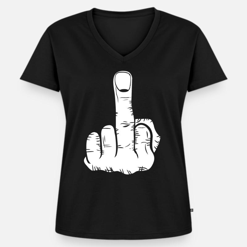 Mittelfinger! Geschenk - Frauen Premium Bio T-Shirt mit V-Ausschnitt - Schwarz