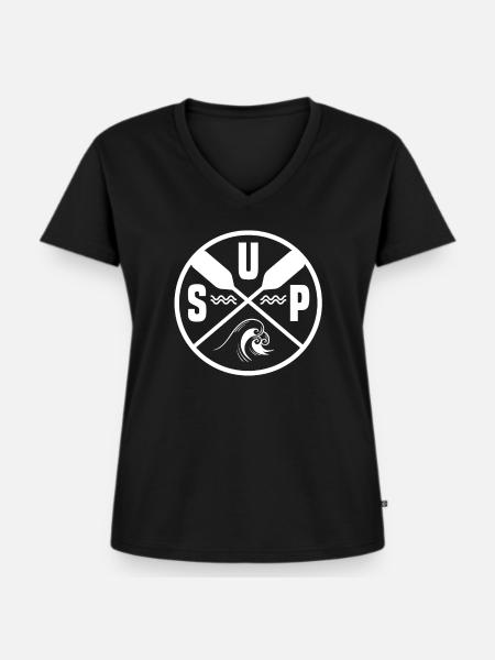 SUP - Frauen Premium Bio T-Shirt mit V-Ausschnitt - Schwarz