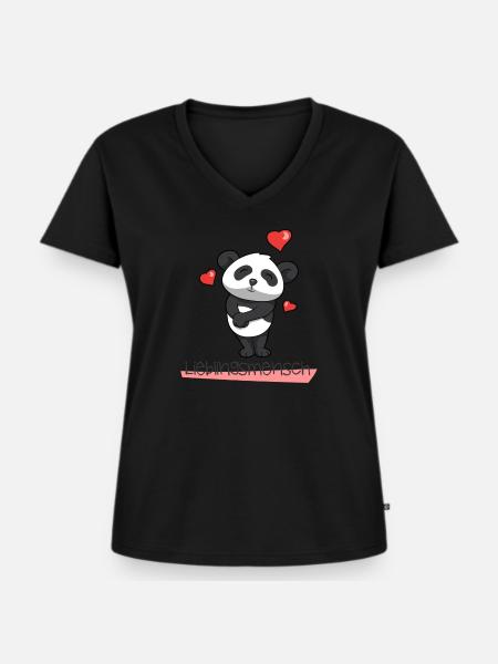 Panda mit Herz Lieblingsmensch - Frauen Premium Bio T-Shirt mit V-Ausschnitt - Schwarz