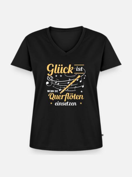 Querflöte - Frauen Premium Bio T-Shirt mit V-Ausschnitt - Schwarz