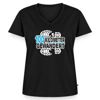 100 Kilometer GEWANDERT Marsch Geschenk Wandern - Frauen Premium Bio T-Shirt mit V-Ausschnitt - Schwarz - Vorne - AI Model Female 172 light (172cm)
