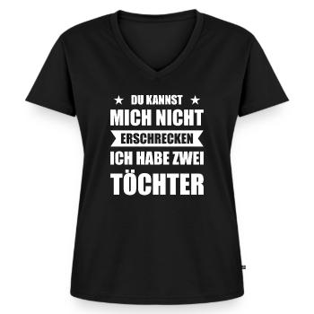 Papa Ich hab zwei Töchter - Frauen Premium Bio T-Shirt mit V-Ausschnitt - Schwarz - Vorne - AI Model Female 172 light (172cm)