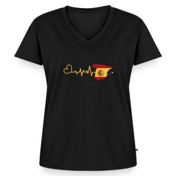 Espagne - T-shirt encolure en V Premium bio Femme - noir - Devant - AI Model Female 172 light (172cm)
