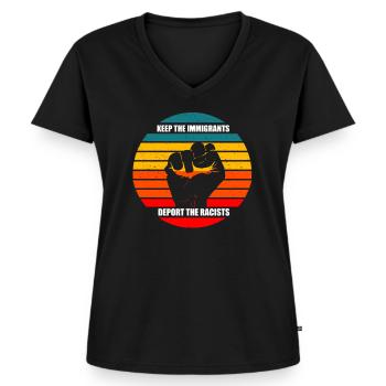 garder les immigrés expulser les racistes - T-shirt encolure en V Premium bio Femme - noir - Devant - AI Model Female 172 light (172cm)