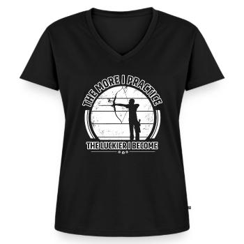 Bogenschießen Bogenschütze Bogensport - Frauen Premium Bio T-Shirt mit V-Ausschnitt - Schwarz - Vorne - AI Model Female 172 light (172cm)