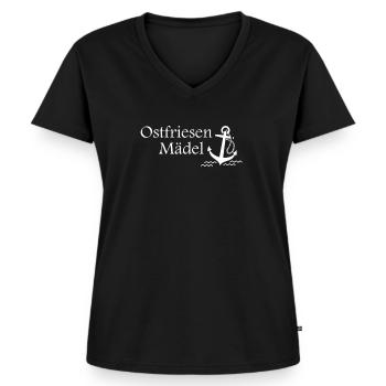 Ostfriesland Mädel Küste Anker Vintage Geschenk - Frauen Premium Bio T-Shirt mit V-Ausschnitt - Schwarz - Vorne - AI Model Female 172 light (172cm)