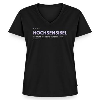 Ich bin Hochsensibel und was ist deine Superkraft? - Frauen Premium Bio T-Shirt mit V-Ausschnitt - Schwarz - Vorne - AI Model Female 172 light (172cm)