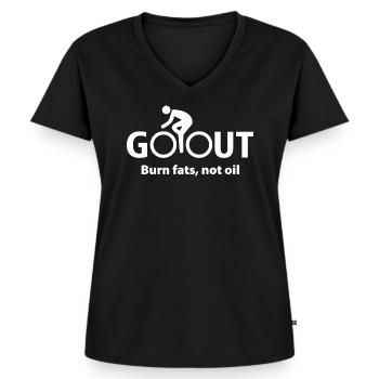 GO OUT BURN FATS NOT OIL - Frauen Premium Bio T-Shirt mit V-Ausschnitt - Schwarz - Vorne - AI Model Female 172 light (172cm)