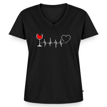 Wein - Frauen Premium Bio T-Shirt mit V-Ausschnitt - Schwarz - Vorne - AI Model Female 172 light (172cm)