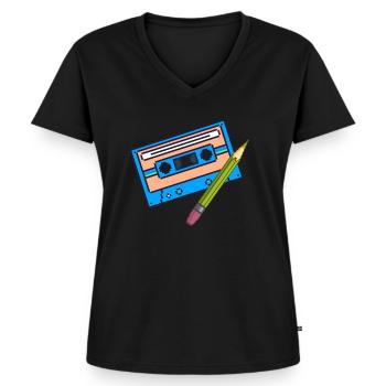 Old school - Frauen Premium Bio T-Shirt mit V-Ausschnitt - Schwarz - Vorne - AI Model Female 172 light (172cm)