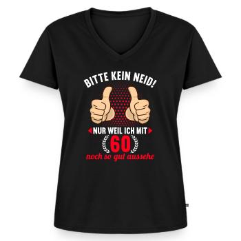 Bitte Kein Neid 60 Jahre alt 60.Geburtstag - Frauen Premium Bio T-Shirt mit V-Ausschnitt - Schwarz - Vorne - AI Model Female 172 light (172cm)