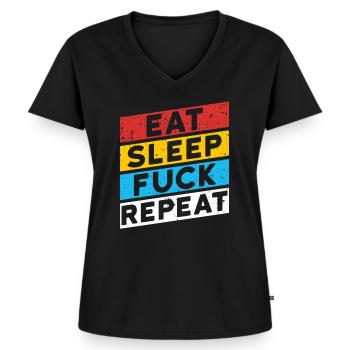PUTAIN de FUCKing | MANGER DORMIR FUCK RÉPÉTER - T-shirt encolure en V Premium bio Femme - noir - Devant - AI Model Female 172 light (172cm)