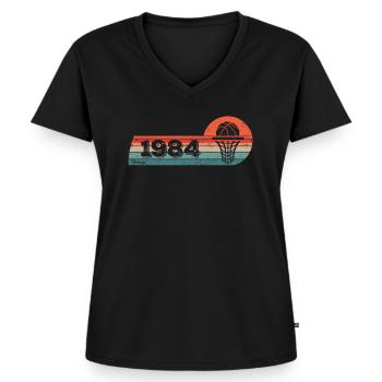 Matchs de basket-ball nés en 1984 Anniversaire - T-shirt encolure en V Premium bio Femme - noir - Devant - AI Model Female 172 light (172cm)