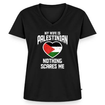 Palästinensisch - Frauen Premium Bio T-Shirt mit V-Ausschnitt - Schwarz - Vorne - AI Model Female 172 light (172cm)