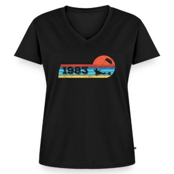 Kite-Strand-Segler né en 1983 Anniversaire - T-shirt encolure en V Premium bio Femme - noir - Devant - AI Model Female 172 light (172cm)