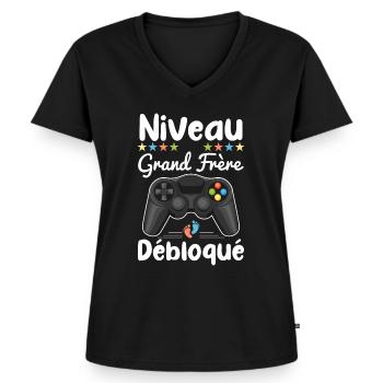 Niveau Grand Frère Débloqué Annonce Grossesse Geek - T-shirt encolure en V Premium bio Femme - noir - Devant - AI Model Female 172 light (172cm)