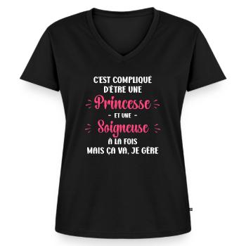 Princesse Soigneuse - T-shirt encolure en V Premium bio Femme - noir - Devant - AI Model Female 172 light (172cm)