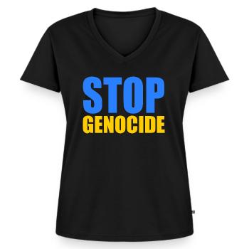 Stop genocide - Women's Premium Organic V-neck T-shirt - black - Front - AI Model Female 172 light (172cm)