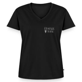 Partners In Wine Rotwein Weißwein - Frauen Premium Bio T-Shirt mit V-Ausschnitt - Schwarz - Vorne - AI Model Female 172 light (172cm)