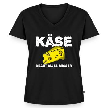 Käse - Frauen Premium Bio T-Shirt mit V-Ausschnitt - Schwarz - Vorne - AI Model Female 172 light (172cm)
