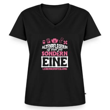 Altenpflegerin ist eine Lebenseinstellung - Frauen Premium Bio T-Shirt mit V-Ausschnitt - Schwarz - Vorne - AI Model Female 172 light (172cm)