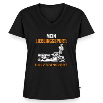 Mein Sport Holztransport - Frauen Premium Bio T-Shirt mit V-Ausschnitt - Schwarz - Vorne - AI Model Female 172 light (172cm)
