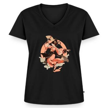 Tokio Azja 80s japońskie Retro Geishas Geisha - Ekologiczna damska koszulka z dekoltem w serek Premium - czarny - Przód - AI Model Female 172 light (172cm)