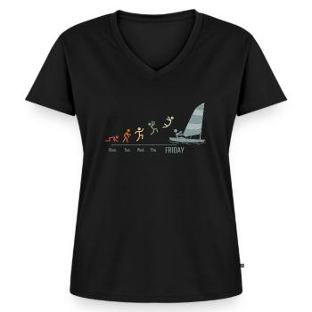 Segler Segel Boot Segelschiff Segelyacht - Frauen Premium Bio T-Shirt mit V-Ausschnitt - Schwarz - Vorne - AI Model Female 172 light (172cm)