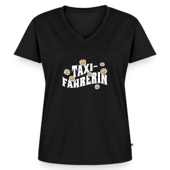 Taxi-Fahrer niedliche Blumen Taxifahrerin - Frauen Premium Bio T-Shirt mit V-Ausschnitt - Schwarz - Vorne - AI Model Female 172 light (172cm)