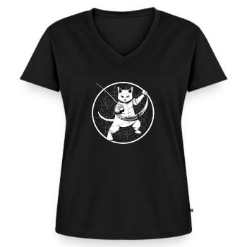 Katzen Fechter gamer gamer Fechten Sport Katzen - Frauen Premium Bio T-Shirt mit V-Ausschnitt - Schwarz - Vorne - AI Model Female 172 light (172cm)