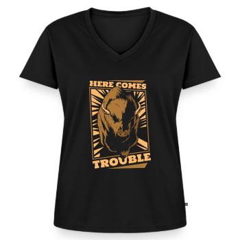 Voici les ennuis Bison d’Amérique du bison Bovinae - T-shirt encolure en V Premium bio Femme - noir - Devant - AI Model Female 172 light (172cm)