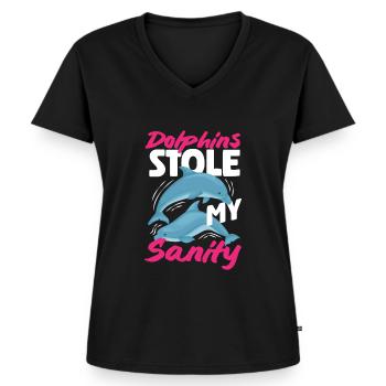 Dolphins stole my mind - Women's Premium Organic V-neck T-shirt - black - Front - AI Model Female 172 light (172cm)