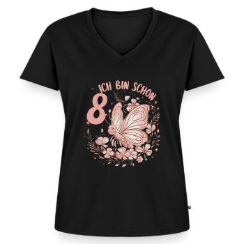 8. Geburtstag Schmetterling Kindergeburtstag - Frauen Premium Bio T-Shirt mit V-Ausschnitt - Schwarz - Vorne - AI Model Female 172 light (172cm)