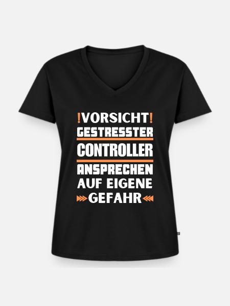 Gestresster Controller nicht ansprechen! - Frauen Premium Bio T-Shirt mit V-Ausschnitt - Schwarz