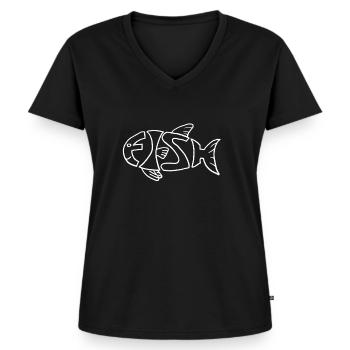 Fisch im Fisch - Frauen Premium Bio T-Shirt mit V-Ausschnitt - Schwarz - Vorne - AI Model Female 172 light (172cm)