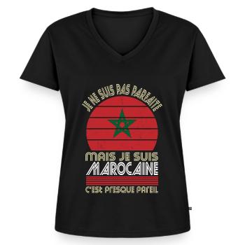 Je ne suis pas parfaite mais je suis Marocaine - T-shirt encolure en V Premium bio Femme - noir - Devant - AI Model Female 172 light (172cm)