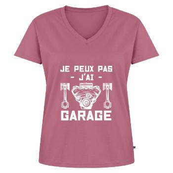 Je peux pas j'ai garage - T-shirt encolure en V Premium bio Femme - mauve - Devant - AI Model Female 172 dark (172cm)