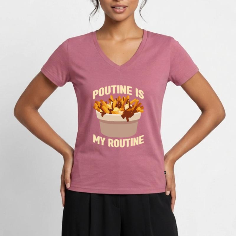 Poutine Canada Spécialité de restauration rapide T-shirt encolure en V Premium bio Femme